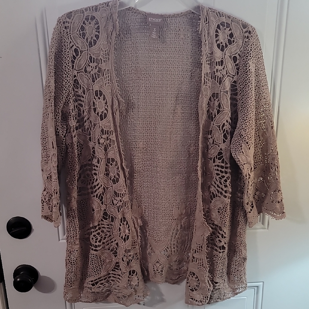 Chico's Women's Open-Front Crochet Cardigan